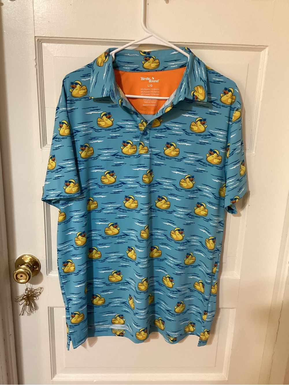 Birdies Bound Light Blue Polo with Yellow Duck Print